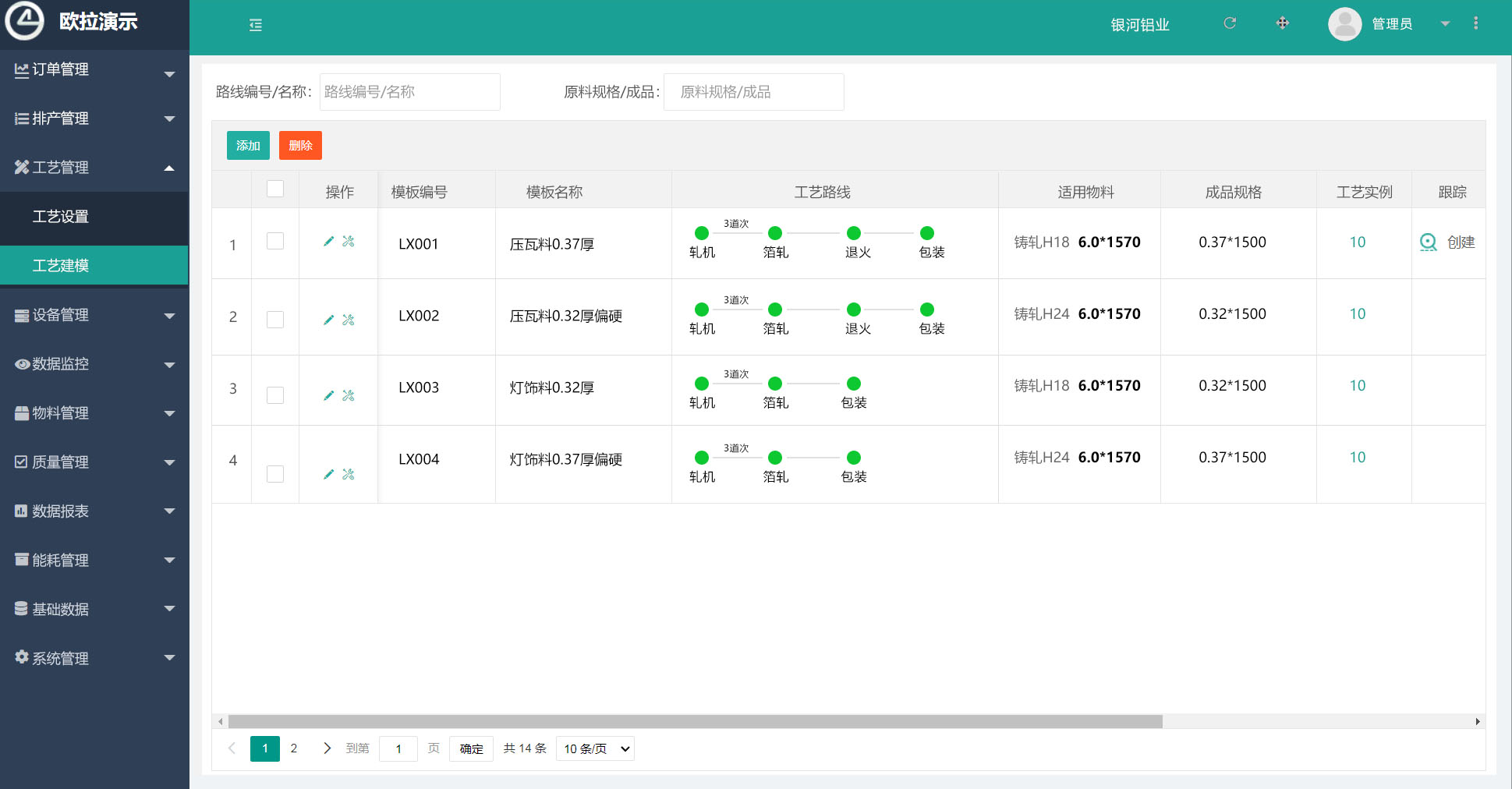 工艺管理-工艺建模界面